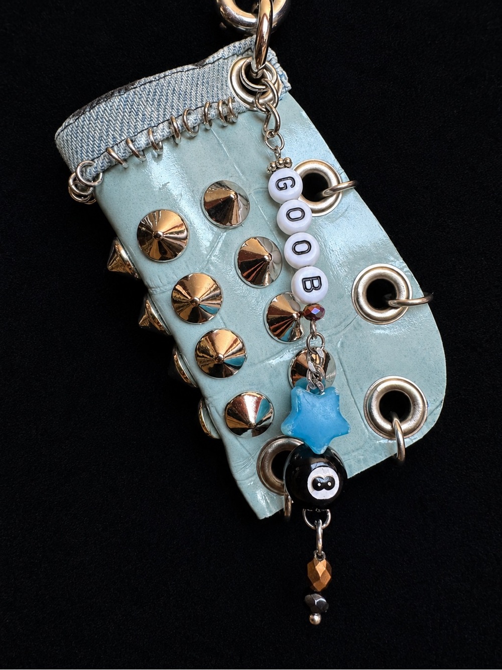 Studded Cowhide Leather & Denim Y2K Lighter Case Charm